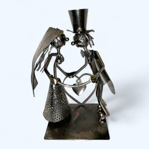 Berkeley Design Wedding Day Metal Wine Bottle Holder Bride Groom Brutalist